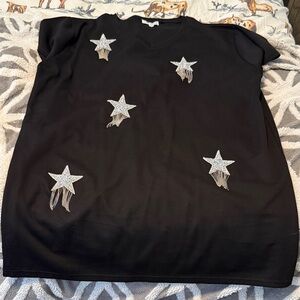 She and Sky Black Midi Dress with Silver Star Accents